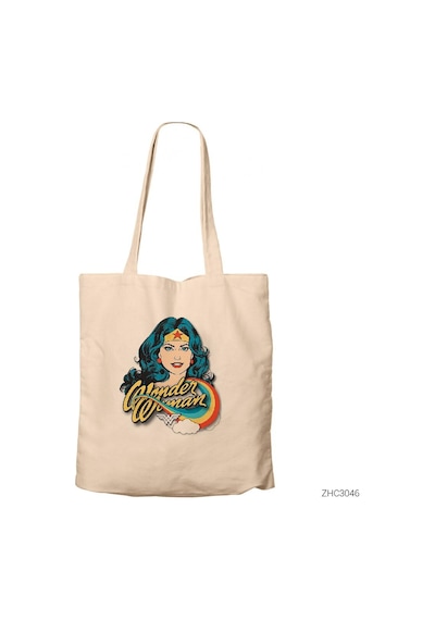 Wonder Woman Cartoon Krem Fermuarlı Bez Çanta Gabardin