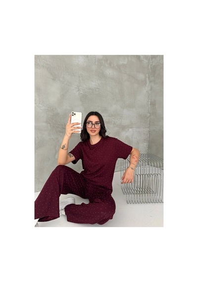 Asur Boutique Asur Butik Kadın Taşlı Bisiklet Yaka Alt Üst Takım Pantolonlu Şık Günlük Kombin Bordo Asur Boutique Asur Butik Kadın Taşlı Bisiklet Yaka Alt Üst Takım Pantolonlu Şık Günlük Kombin Bordo
