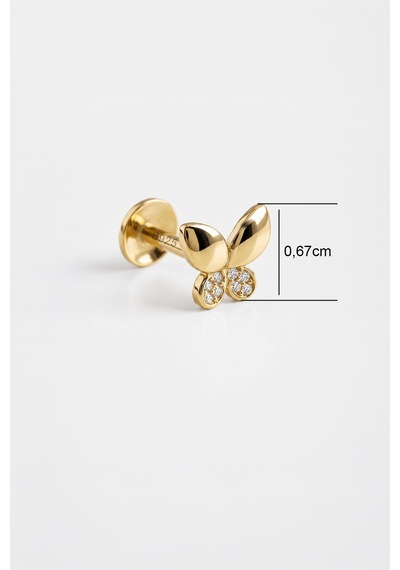 Minik Kelebek 18 Ayar Sarı Altın Kaplama Gümüş Flat-lobe Piercing