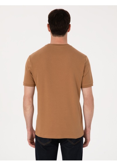 Kahverengi Regular Fit %100 Pamuk Bisiklet Yaka Basic T-shirt HARDAL