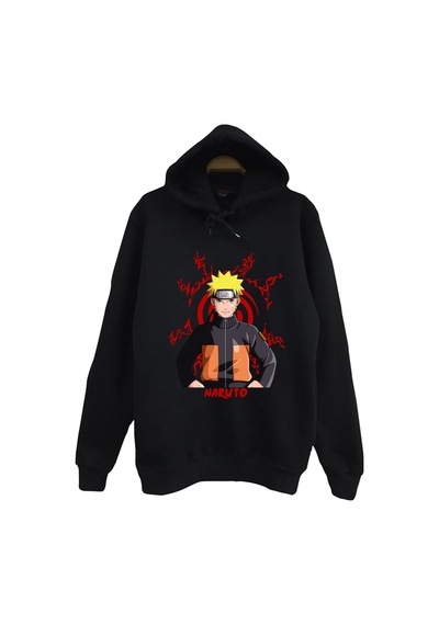 Naruto Itachi Uchiha Anime Baskılı Unisex %100 Pamuk Kapüşonlu Sweatshirt Siyah