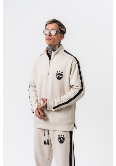 Respire Erkek Şerit Detaylı Yarım Fermuarlı Modal Sweatshirt Ekru