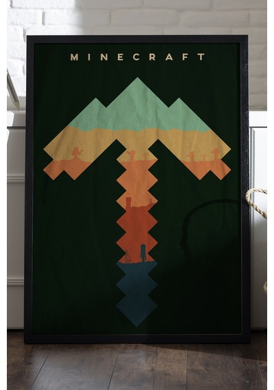 Minecraft Siyah Ahşap Çerçeveli Poster, Dekoratif Oyun Duvar Tablosu