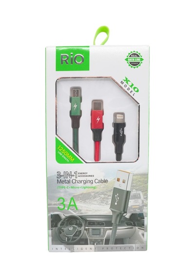 Rio 3-in-1 Metal Şarj Kablosu - Type-c, Micro Usb Ve Lightning Uyumlu