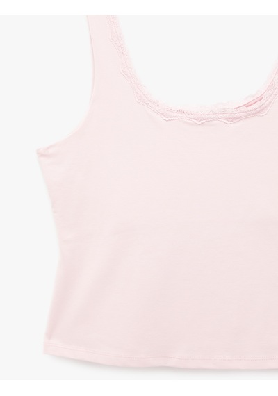 Koton Slim Fit Pamuklu U Yaka Dantel Detaylı Kolsuz Bluz Pembe 6sal30127ık Gül