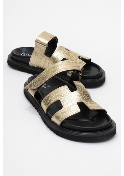 Luvishoes Luvi Shoes Loana Altın Baskı Hakiki Deri Kadın Terlik Altın
