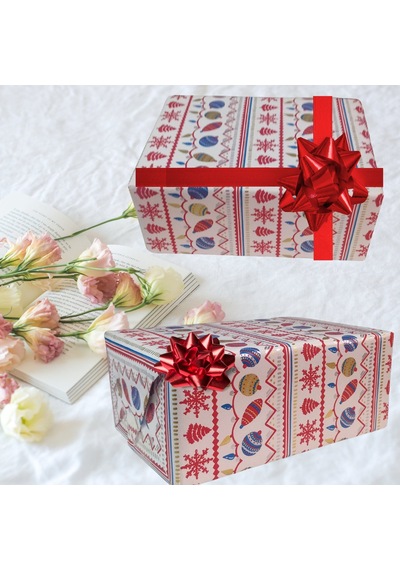 İtalyan Hediye Paketleme Kağıdı, Kar, Çam, Küre Desenli Ambalaj K
