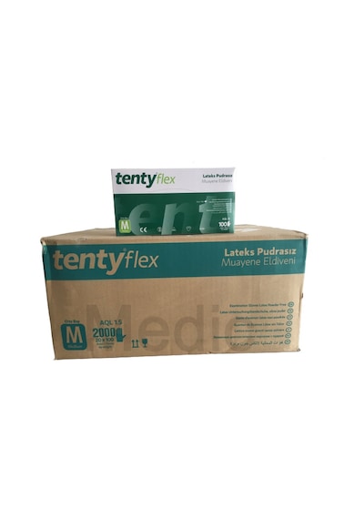Tenty Flex Pudrasız Lateks Muayene Eldiveni 100'lü x 20