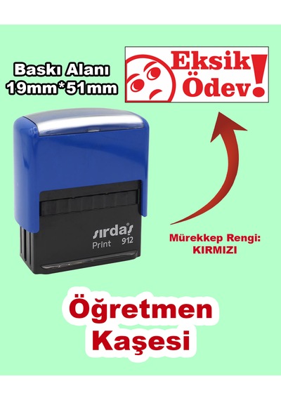 Öğretmen Kaşesi - Eksik Ödev, 912 51mm 19mm Kırmızı Keçeli Otomatik Kaşe