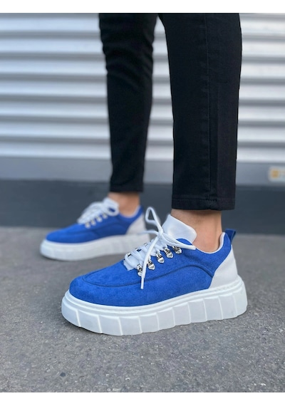 Mevese Duolc Bağcıklı Süet Erkek Günlük Rahat Taban Sneaker Ayakkabı - Mavi