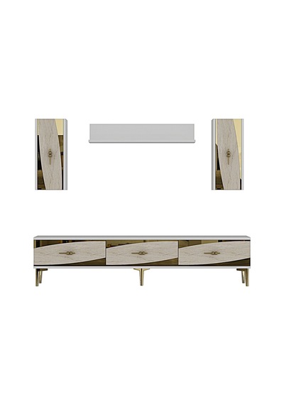 Tvr1813btg Elips Tv Ünitesi Takımı Beyaz-traverten-gold 180cm Beyaz - Traverten - Altın Tvr1813btg Elips Tv Ünitesi Takımı Beyaz-traverten-gold 180cm Beyaz - Traverten - Altın