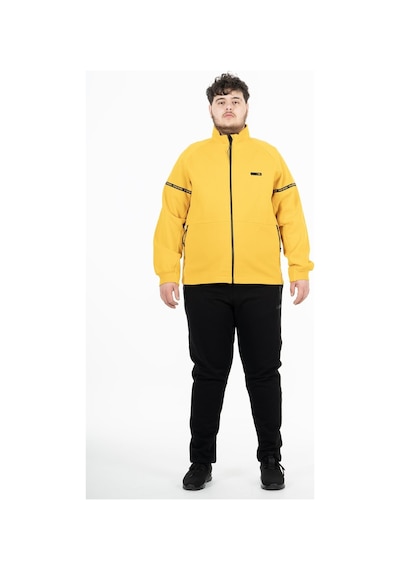 Maraton Sportswear Büyük Beden Erkek Hakim Yaka Dar Paça Uzun Kol Basic Sarı Eşofman Takımı 21518-Sarı