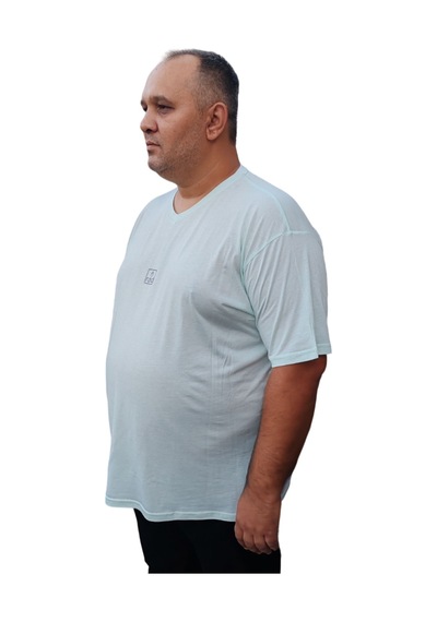 Big Nona Erkek Büyük Beden Unisex T-shirt V Yaka Mint Yeşil Mint Yeşili