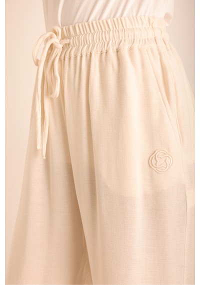 Aker Beli Lastikli Viscon Cotton Pijama Altı Ekru Ekru
