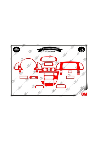 Mercedes Sprinter 2000-2006 Torpido Konsol Trim Göğüs Maun Kaplama Set 24 Parça Kırmızı