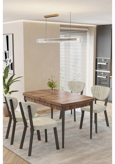 Mutfak Masası Takımı 4 Kişilik Açılır Masa Sandalye Takımı Salon Masası Yemek Masası-elma Takım Ceviz - Krem Mutfak Masası Takımı 4 Kişilik Açılır Masa Sandalye Takımı Salon Masası Yemek Masası-elma Takım Ceviz - Krem