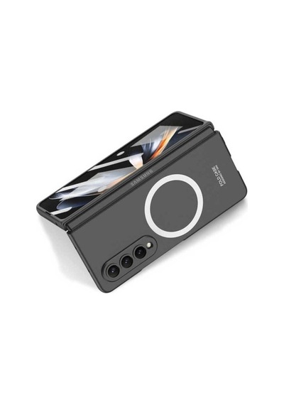 Samsung Uyumlu Galaxy Z Fold 4 Kılıf Wireless Şarj Özellikli Zore Kıpta M-safe Kapak Siyah