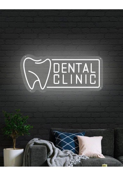 Dental Clınıc Yazılı Diş Figürlü Neon Tabela Beyaz