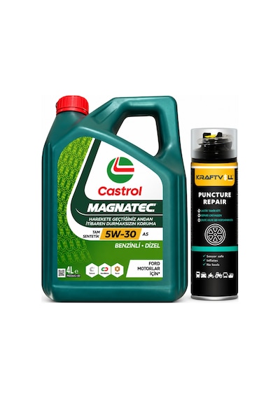 Castrol Motor Yağı Magnatec 5W-30 A5 4 L + Lastik Tamir Kiti 400 ML
