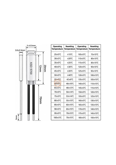 Ksd9700 Termostat Kablolu Nc 5a 100 C Normalde Kapalı