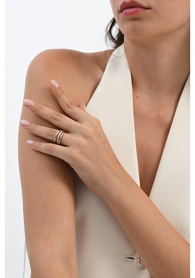 Gümüş Altın, Rose Ve Rodyumlu İtalyan Model Üç Halkalı Tasarım Yüzük Barcode Beyaz