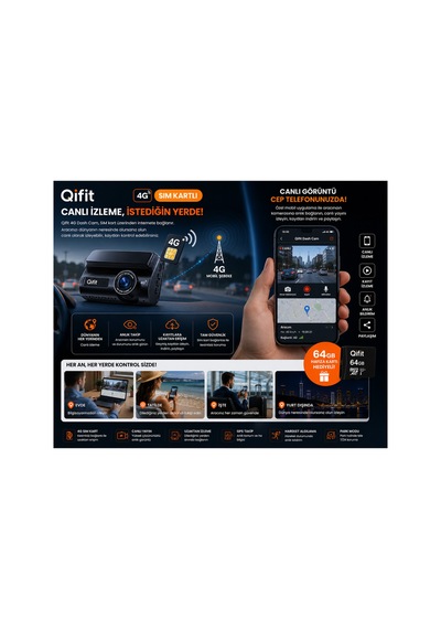 4g Sım Kartlı 2k Araç Kamerası Canlı İzleme + Park Modu + 64gb Hediye