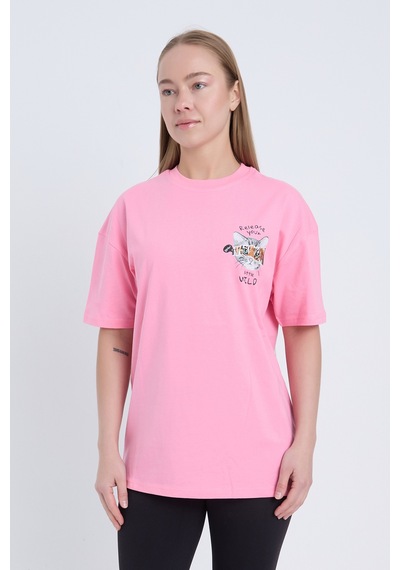 Velvoria Oversize Kadın Release Your Baskılı Pembe Renk T-shirt