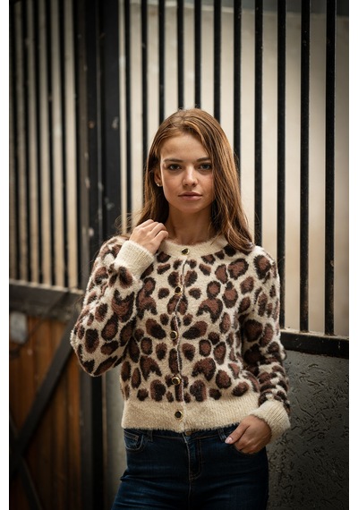 Verdeblanco Leopar Desenli Düğme Detaylı Hırka Leopar