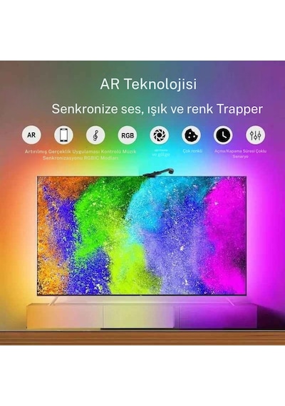 Techtic Kameralı Tv Arka Aydınlatması Led Şerit Ekran Ve Müziğe Senkronize Tv Ambiyans 55-75inç 5m