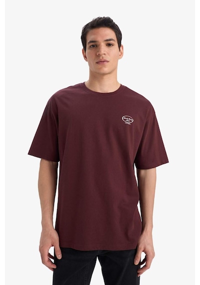 Defacto Boxy Fit Bisiklet Yaka Sırt Baskılı Kısa Kollu Tişört E9526ax25aubr230 Bordo