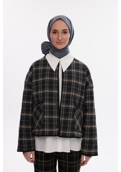 Mirsoy Scarf İpeksi Jakar Şal V Desen Antrasit