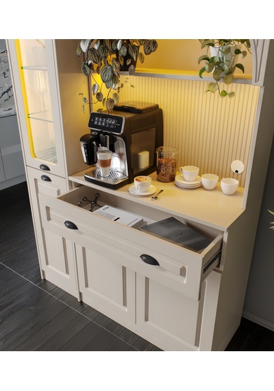 Siena Kum Beji Midi Sol Vitrinli 130 Cm Komple Mdf Led Aydınlatmalı Kahve Köşesi