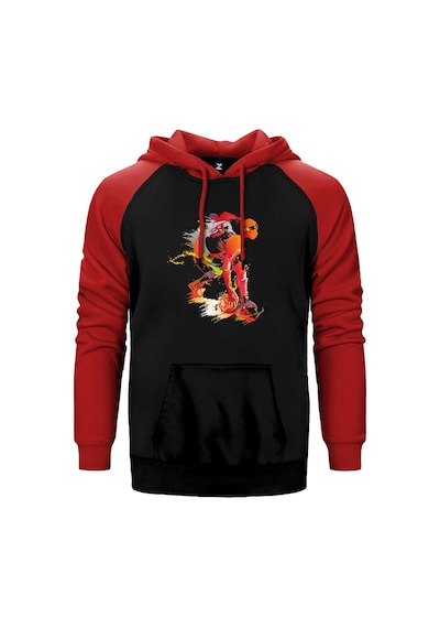Red Basketball Between The Legs Kırmızı Renk Reglan Kol Kapşonlu Sweatshirt Kırmızı