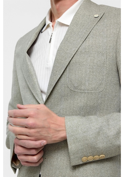 Süvari Su Yeşili Slim Fit Desenli Sivri Yaka 6 Drop Ceket