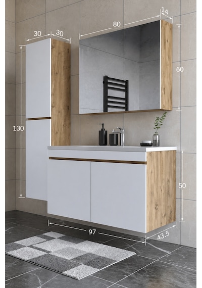 Teta Home Tokyo 100 Cm Mdf Banyo Dolabı Seti + Boy Dolabı Atlantik Çam - Beyaz Teta Home Tokyo 100 Cm Mdf Banyo Dolabı Seti + Boy Dolabı Atlantik Çam - Beyaz