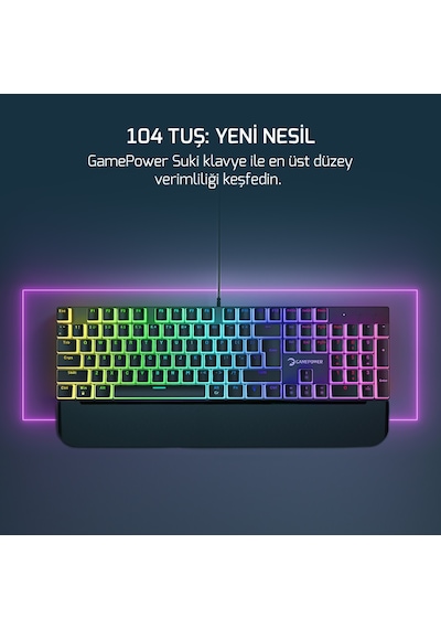 Gamepower Suki Mavi Switch Türkçe Q 104 Tuş Kablolu RGB Mekanik Oyuncu Klavye