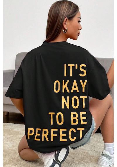 Unisex It's Okay Baskılı Tasarım Tshirt Siyah