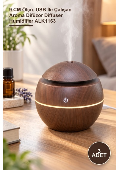 3 Adet Ledli Buhurdanlık Difüzörü 9 Cm Ölçü, Usb İle Çalışan Aroma Difüzör Diffuser Humidifier Alk1163