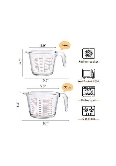 Borox Kulplu Cam Beher  Multi Ölçekli  Cam Ölçü Kabı 1000 ML 4 Cup