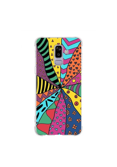 Samsung Galaxy J8 Uyumlu Retro Color 4 Baskılı Şeffaf Köşe Korumalı Antişok Kılıf