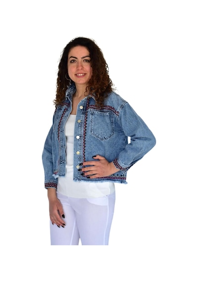 Kadın Nakışlı Kot Gömlek Bgl-st04245 Mavı