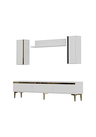 Tvr1898bg - Anka Tvr180 Tv Ünitesi Takım , Tv Sehpası Beyaz-gold 180cm