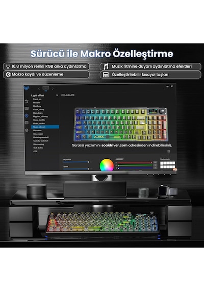 Aula F98 Pro V3 Oled Ekranlı Crystal Switch Makrolu Kablosuz Rgb Hot-swap Gasket Pre-lubed Switch Mekanik Klavye Şeffaf Siyah