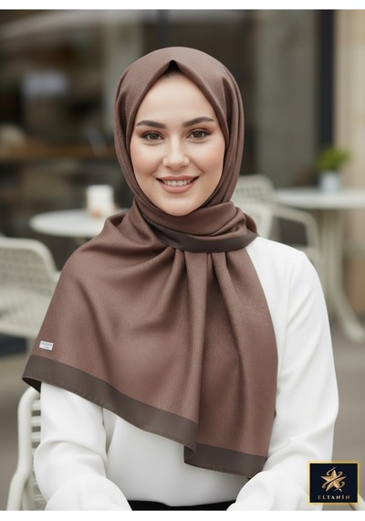 Premium Lux Original Monogram Şal İpek Vual, Yüksek Kalite, Hafif, Rahat, Şık, Tesettür, Shawl Kahverengi