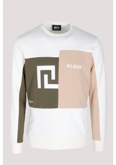 Erkek Sweatshirt Beyaz Monogram Desenli Logo Detaylı Relaxed Fit Crewneck Ncs Jeans 1625 Beyaz