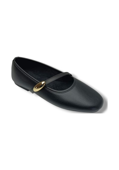 Ceylan Shoes 123-26 Cilt Deri Tokalı Tek Bantlı Anatomik Kadın Babet Sıyah