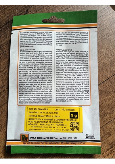 Paşa Tohumculuk Domates Tohumu Rio Grande 5gr