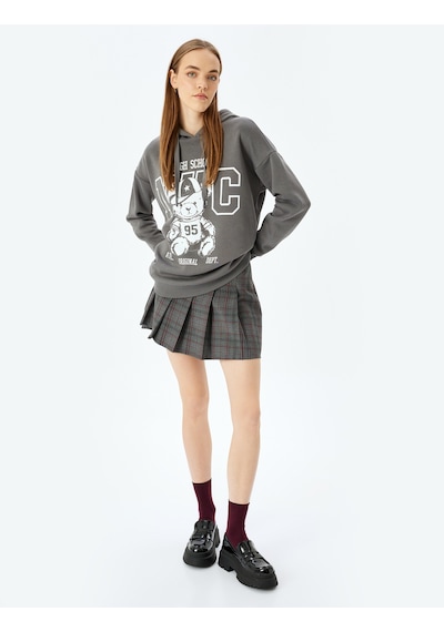 Koton Kolej Baskılı Kapüşonlu Uzun Kollu Sweatshirt Antrasit 5wal10842ık Antrasit