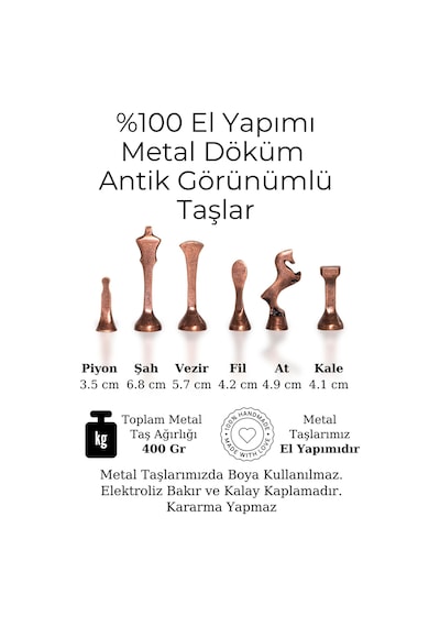 Mc34 Metal Satranç Takımı Gerçek Kayın Ağacı Satranç Tahtası - 25x25cm Antik Metal Taşlar