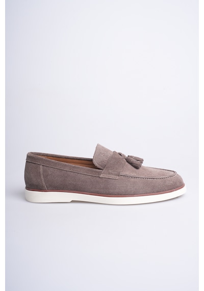 Fame Step Hakiki Deri Erkek Loafer Ayakkabı Süet Günlük Rahat Casual Mokasen Püsküllü Siena Vizon